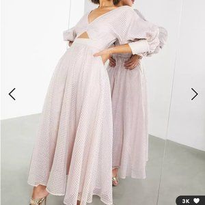 NEW - Blouson Sleeve Midi Dress in Organza Check - Blush - ASOS EDITION